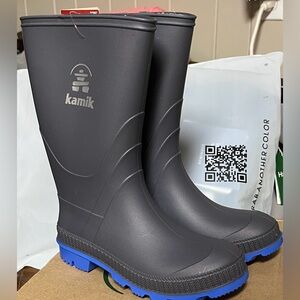 Kamik Stomp Charcoal Gray & Royal Blue Waterproof Boots Kids Size 2 NIB
